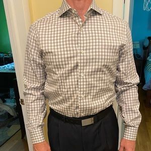 Gray and white gingham dress shirt